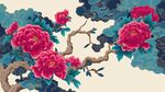 国色牡丹中式花鸟插画