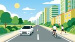 城市道路上的汽车与骑行者