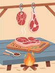 户外烤肉场景插画