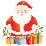 圣诞老人开心数彩色礼盒礼物插画
