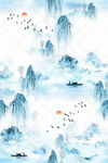 水墨山水飞鸟意境图