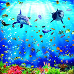 梦幻海底世界的海豚与鱼群