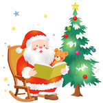 卡通可爱圣诞老人圣诞树下阅读