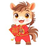 马年春节迎新拿福字小马驹插画