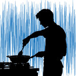 男子厨房烹饪剪影