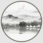 圆形意境山水水墨画图