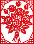 红色剪纸风玫瑰花束图案