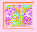 多彩花卉图案方形丝巾