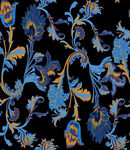 大牌蓝黄花卉黑色底纹图案