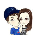 卡通情侣甜蜜依偎精细分层