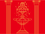 红色背景金色古典喷泉图案