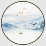 圆形意境水墨山水画