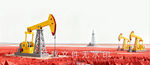 油田抽油机湿地红海滩 卡通