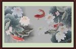 荷花九鱼图 
