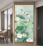 荷塘月色荷花仙鹤玄关装饰画