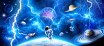 太空宇航员星球闪电雷电宇宙背景
