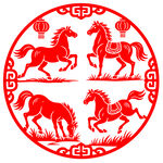圆形骏马剪纸艺术图案