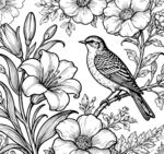 花鸟线描图 矢量图