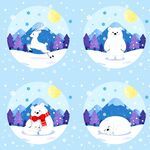 北极动物冬日雪景插画