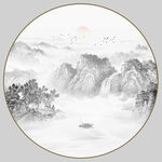 圆形意境水墨山水画