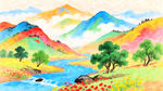 水彩山水画
