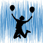 跳跃的气球少年剪影