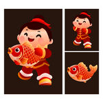 年年有余卡通人物矢量插画