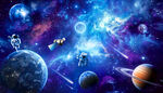 蓝色星空宇宙星球太空宇航员背景