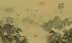 新中式古风国画山水背景墙壁画