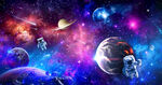 梦幻星球太空星空宇航员宇宙背景