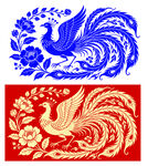 凤凰青花瓷红金图案