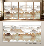 中式山水意境屏风装饰画