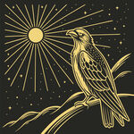 夜空中栖于枝头的金色飞鸟