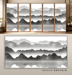 中式水墨山水窗景壁画