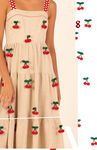 樱桃印花吊带米色连衣裙