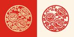 中式牡丹花剪纸图案设计