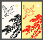 中式金纹仙鹤山水图