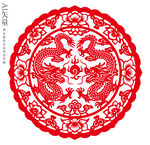 双龙戏珠剪纸窗花传统艺术作品