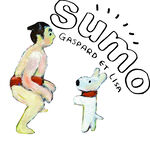 相扑选手与小狗的趣味画面