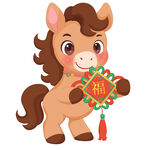 春节过年小马驹红色中国结插画