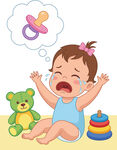 哭泣女婴想要奶嘴插画