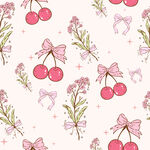 粉色樱桃蝴蝶结花卉图案