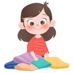 孩子做家务整理衣服叠衣服插画
