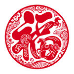 圆形马年福字剪纸窗花