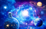 梦幻宇宙星空宇航员星球太空背景