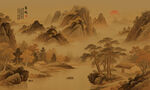 新中式古画国画山水背景墙壁画