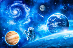 银河宇宙星球太空宇航员星空背景