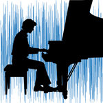 男子钢琴前弹奏剪影