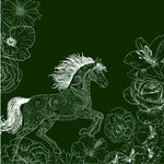 绿底繁花间的飘逸骏马