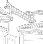 中式古建筑屋檐线稿图 矢量图 